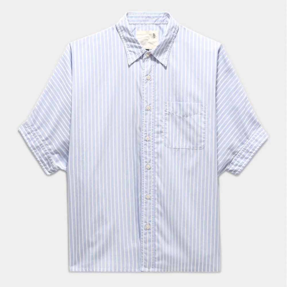 R13 Stripe Oversize Boxy Button-Up Shirt Blue White XS
